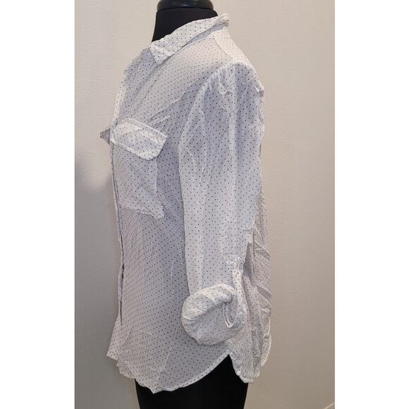 Love Tree Womens Polka Dot Blouse – Size L – White Black Dots – Roll Tab Sleeve - Picture 3 of 8